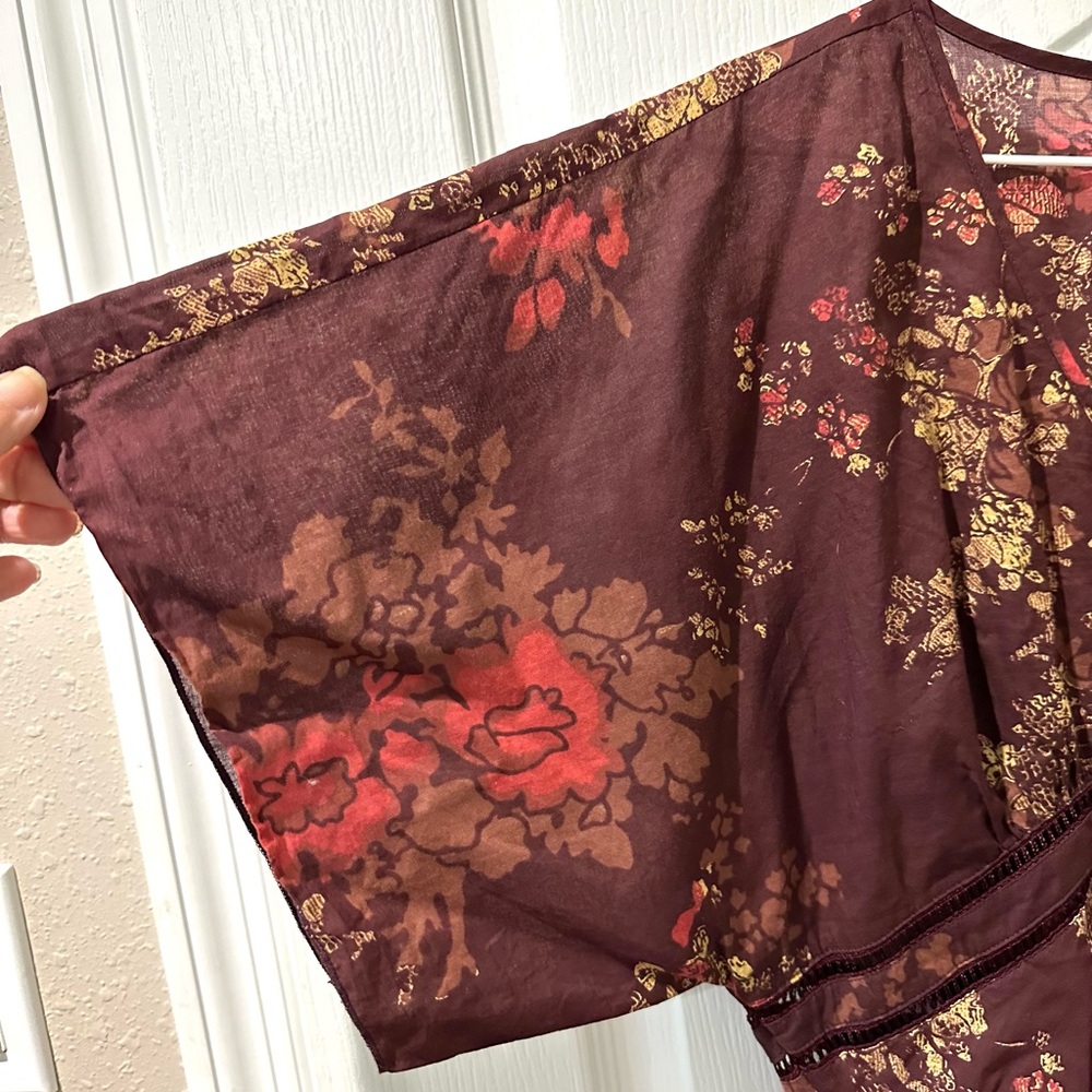 Calvin Klein Jeans Brown Floral Print Kimono Vneck Top Sz S - Picture 4 of 7